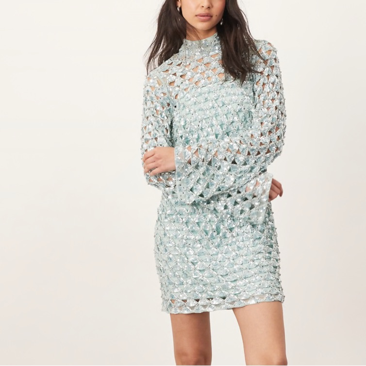 Brand New With Tags Arrange Embellished Geo Cut Work Long Sleeve Mini Dress